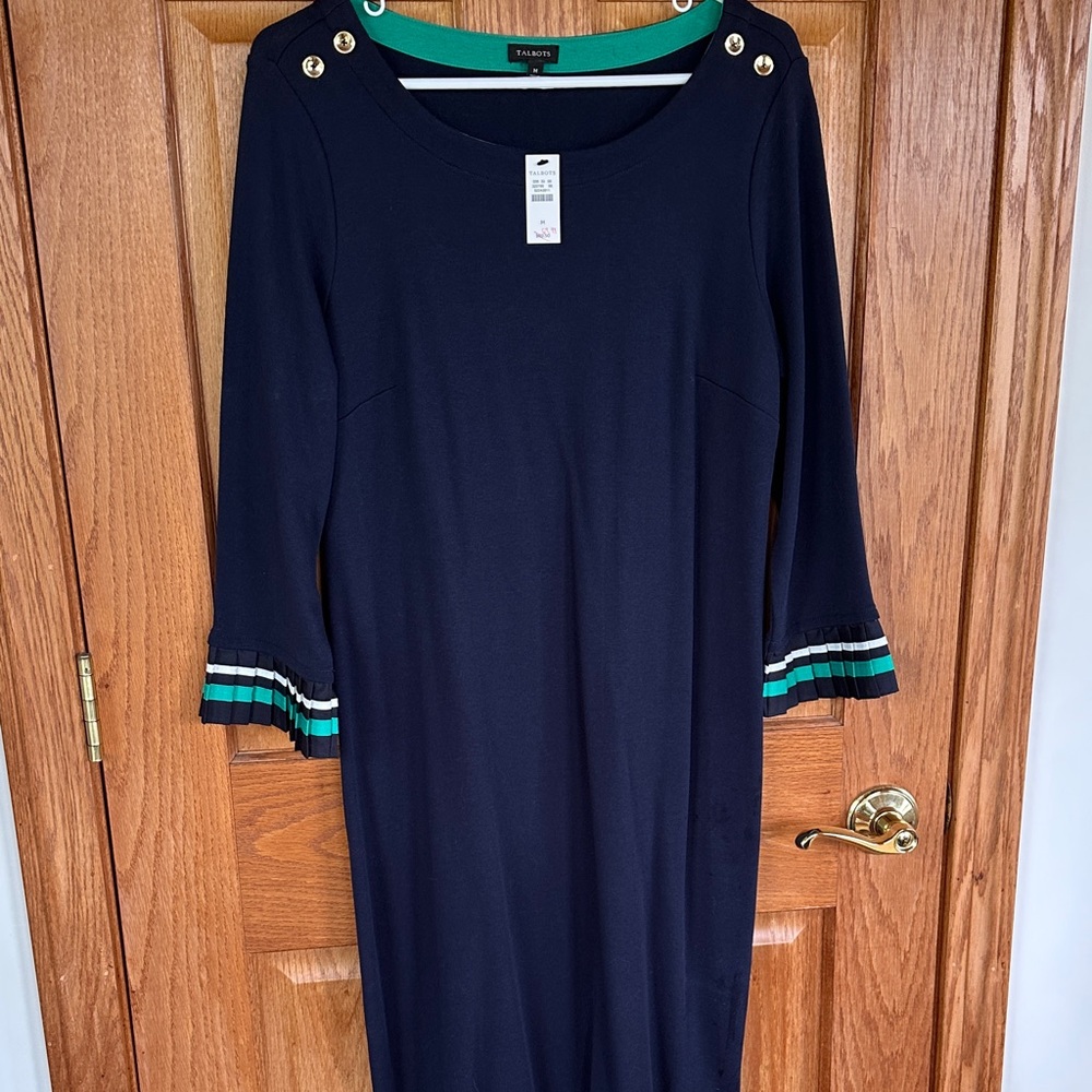 Talbots Embellished Flounce Sleeve Shift Dress NEW